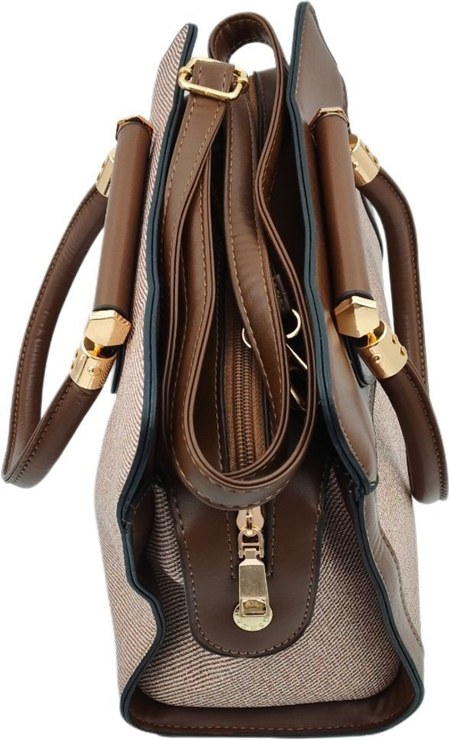 Image of Bella n Bloom Brown, Beige Hand-held Bag Fashion Elegant Structured Handbag, Textured Polyurethane with Dual Handles