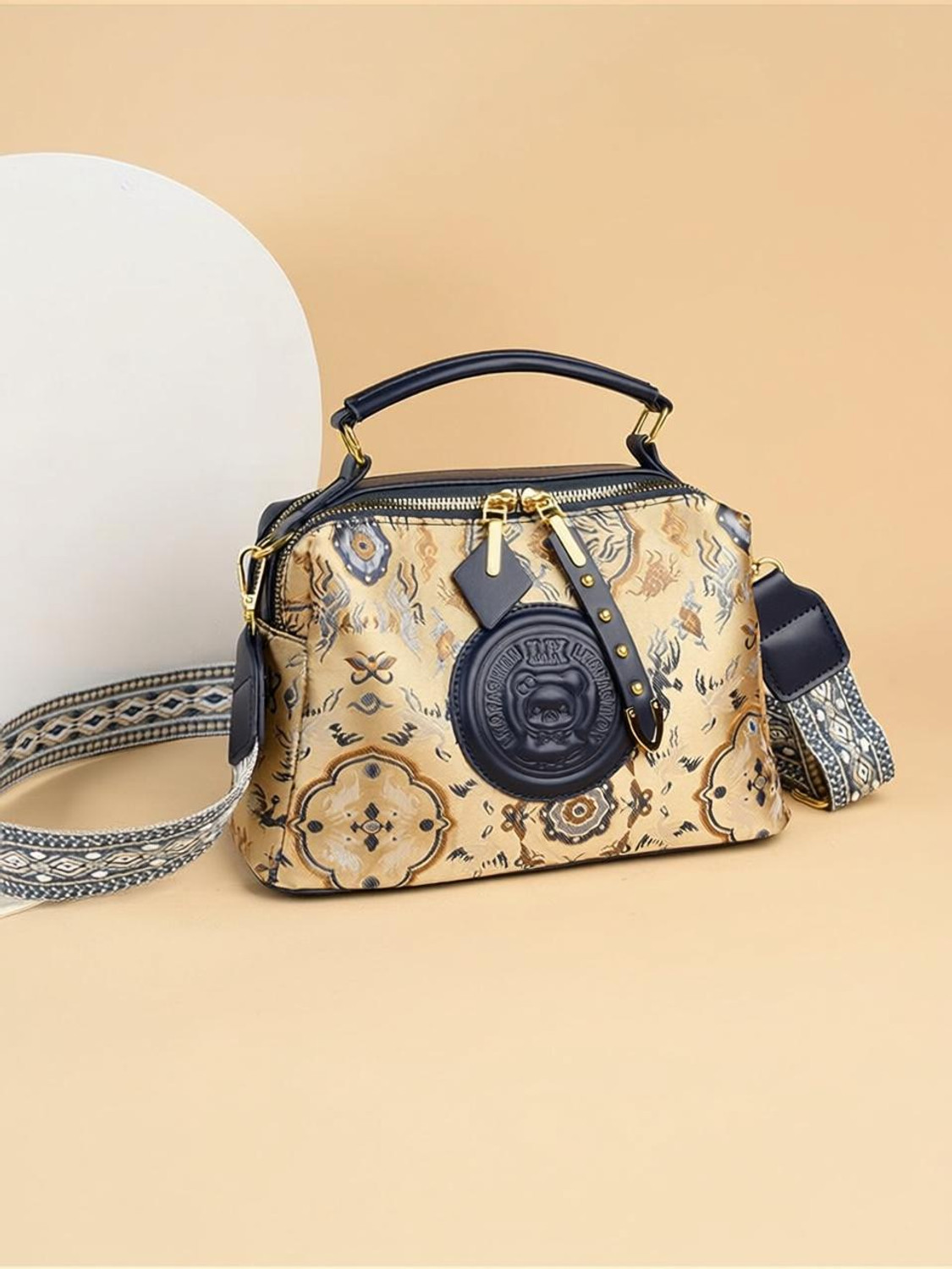Image of Diva Dale Gold, Blue Sling Bag Stylish Trendy Premium Party-Wear Monogram Embroidery
