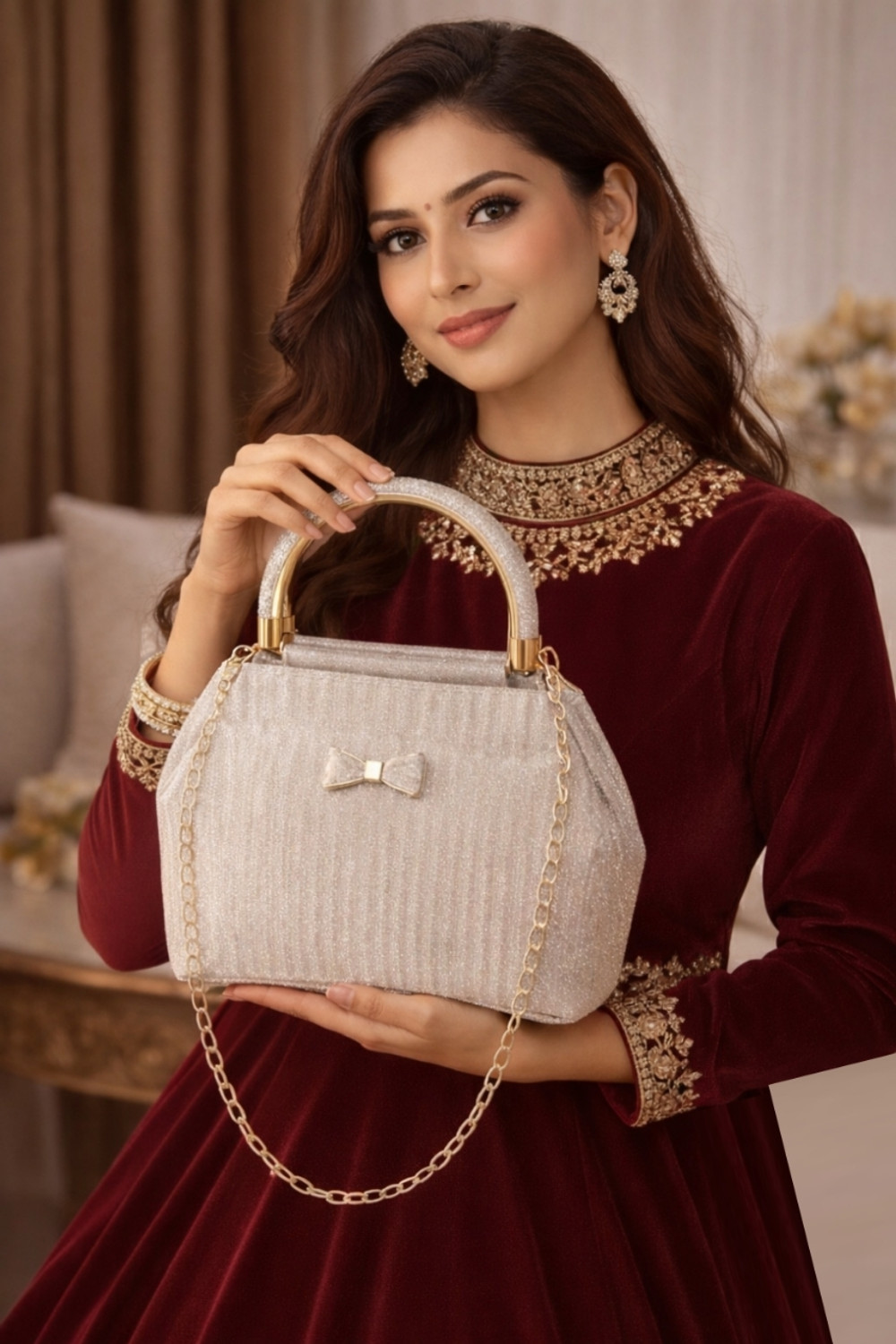 Image of Trend james collection Silver Women Sling Bag Party, Wedding & Festive Handbag | Stylish Mini Shoulder Purse for Ladies