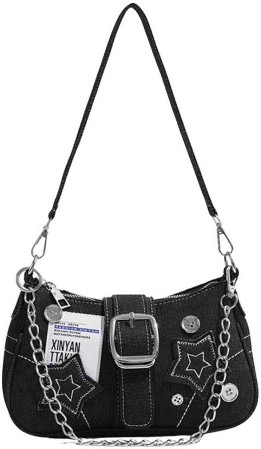 バッグ Slouch Denim Bag Black ITALISH Black Shoulder Bag Trendy Denim Shoulder Bag for Women
