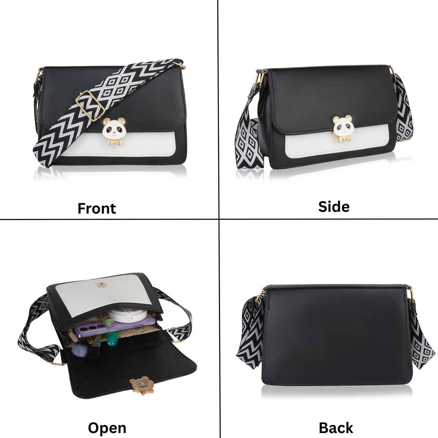 Image of PREVAILER Black Sling Bag CutePanda Urban Sling Bag