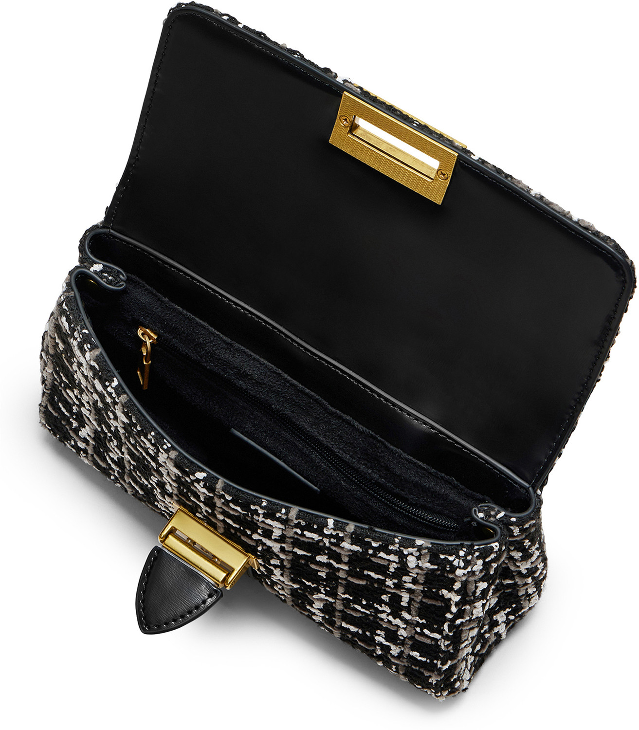 Image of Miraggio Black Sling Bag Tweed Crossbody Bag with Adjustable Crossbody Strap