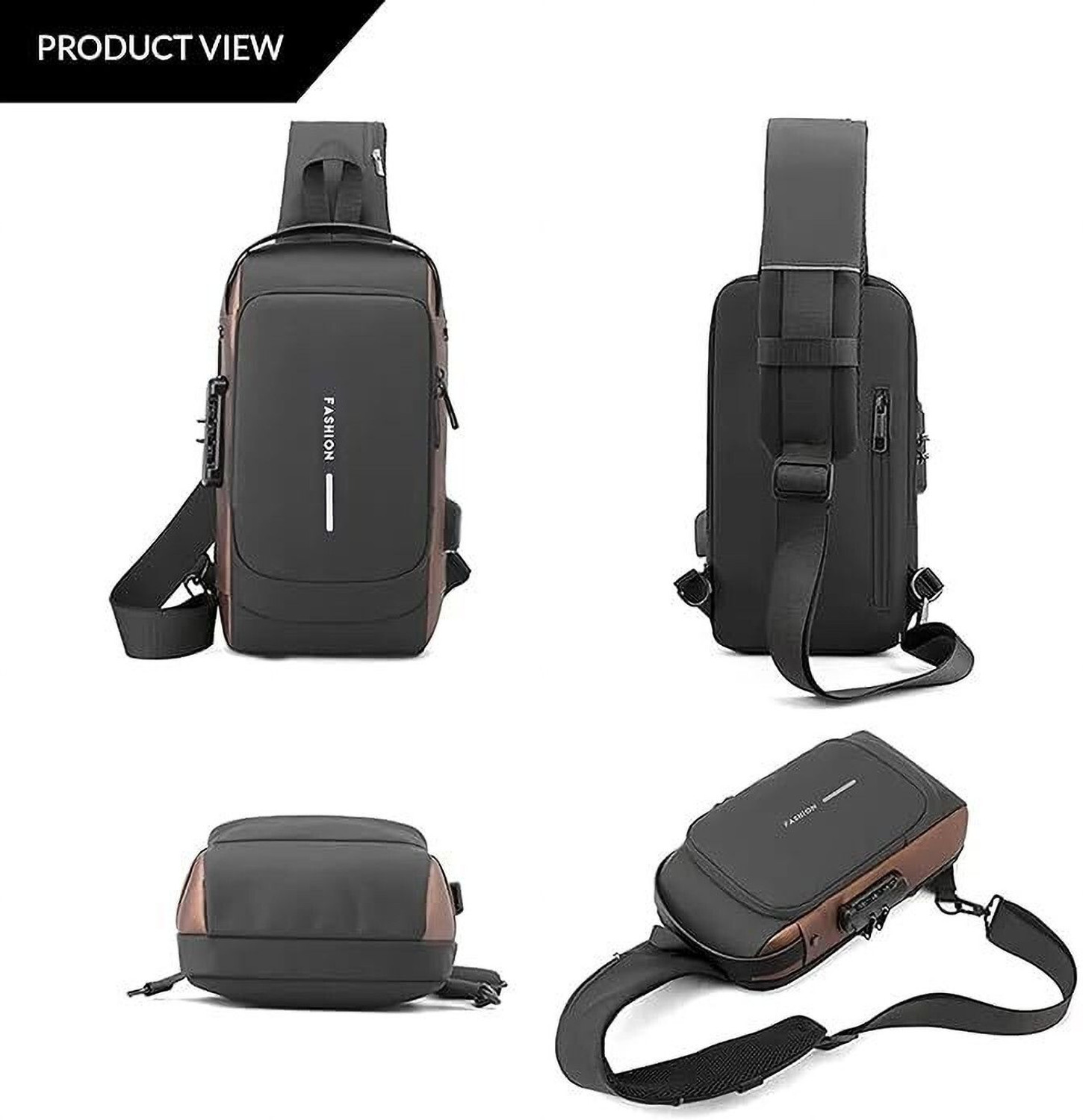 Image of LOGGIN Grey Sling Bag Waterproof Polyester Slim Unisex Crossbody Sling Bag Chest Backpack Men's