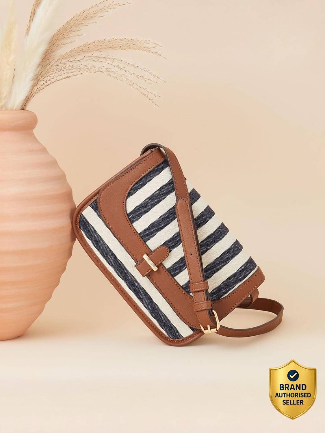 ACCESSORIZE LONDON Blue Sling Bag Women's Blue Stripe Sling bag with trim