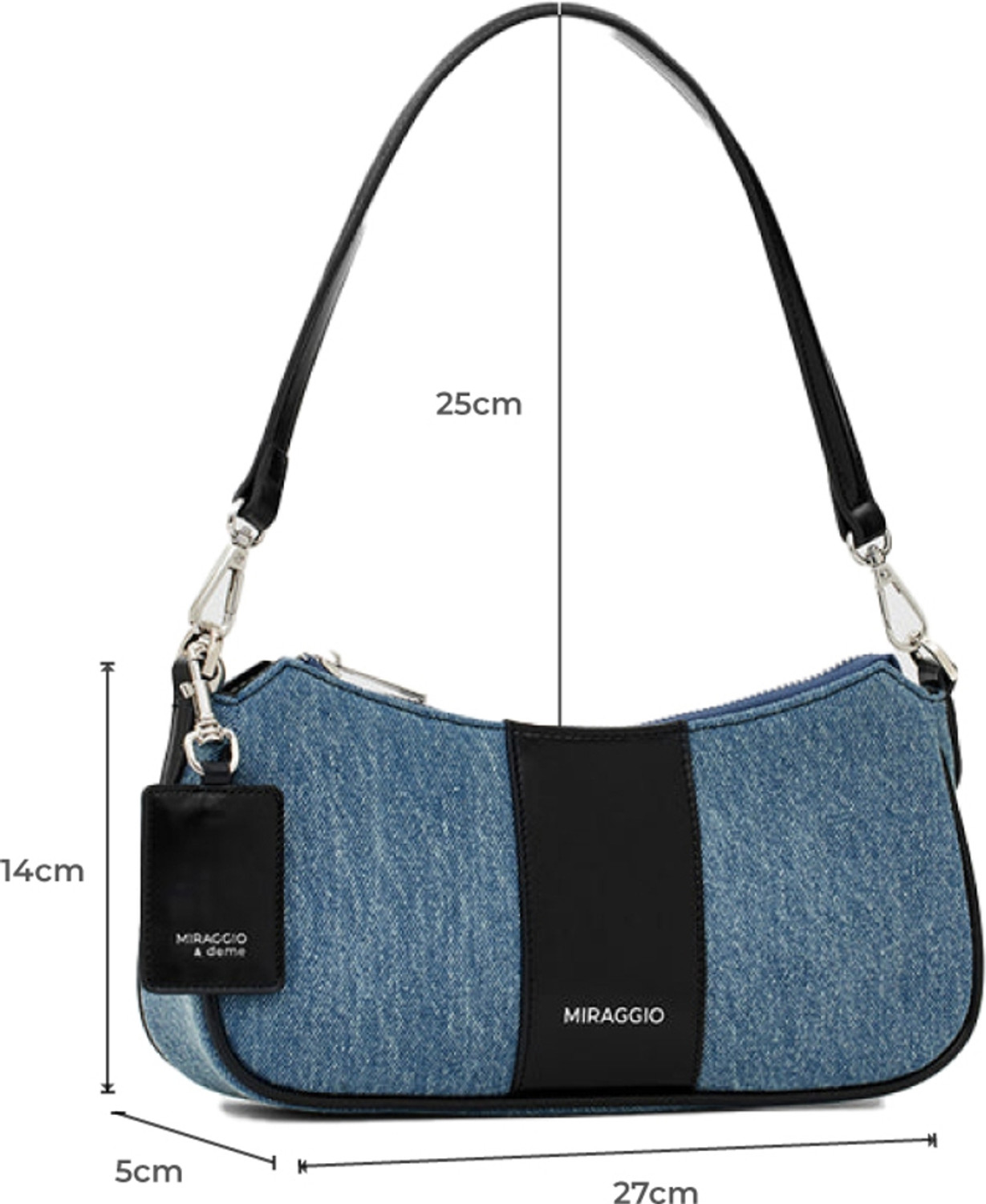 Image of Miraggio Black, Blue Shoulder Bag Bella Denim Shoulder Bag with Detachable & Adjustable Crossbody Strap