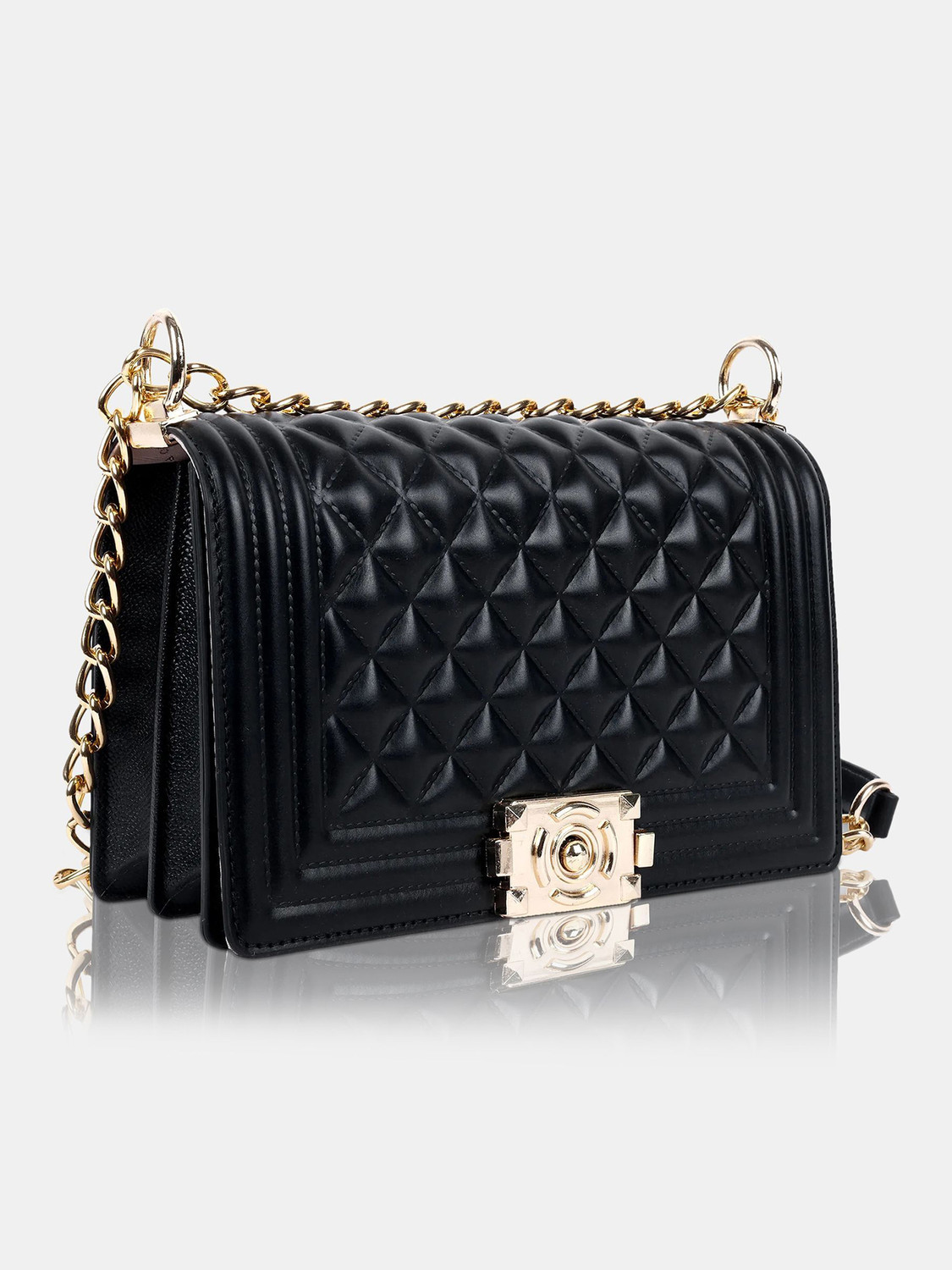 Image of LINO PERROS Black Sling Bag Womens Black Quilted Hand Bag