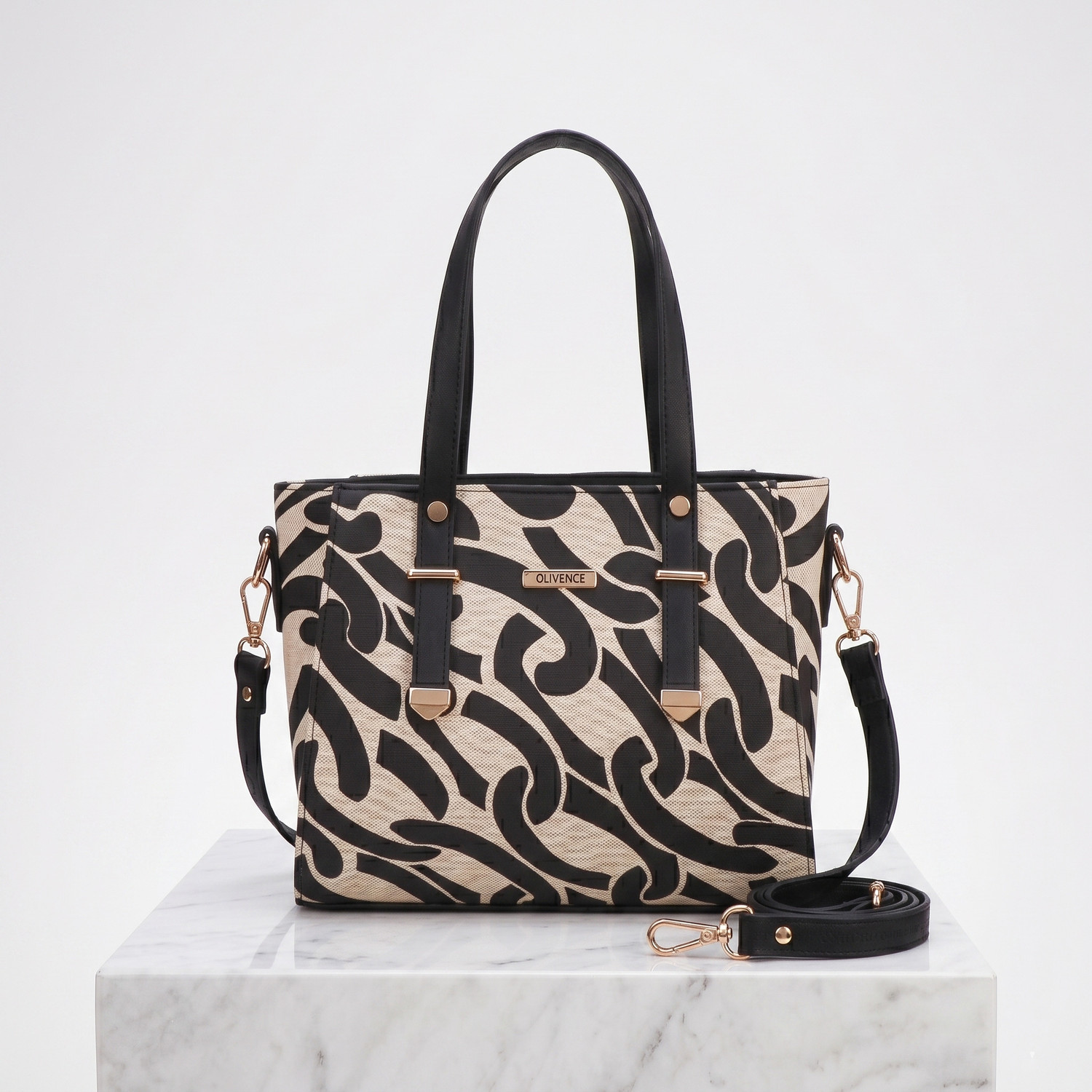 Image of OLIVENCE Black Hand-held Bag HandBag for Women Party Wear Printed Top Handle Shoulder Crossbody Sling