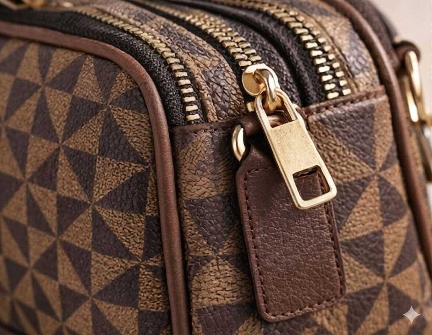 Image of Velmira Brown Sling Bag - Stylish Geometric Print Sling Bag for Women