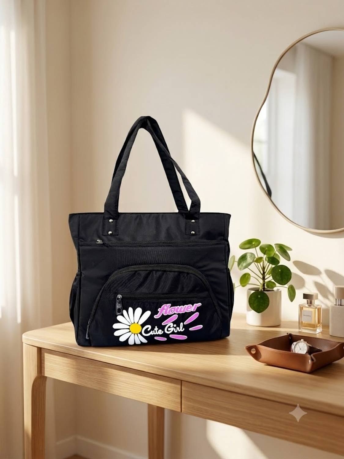 Buddy Cares Black Shoulder Bag Women’s Tote Bag for Shopping & Daily Use | Shoulder Bag with Cute Girl Print