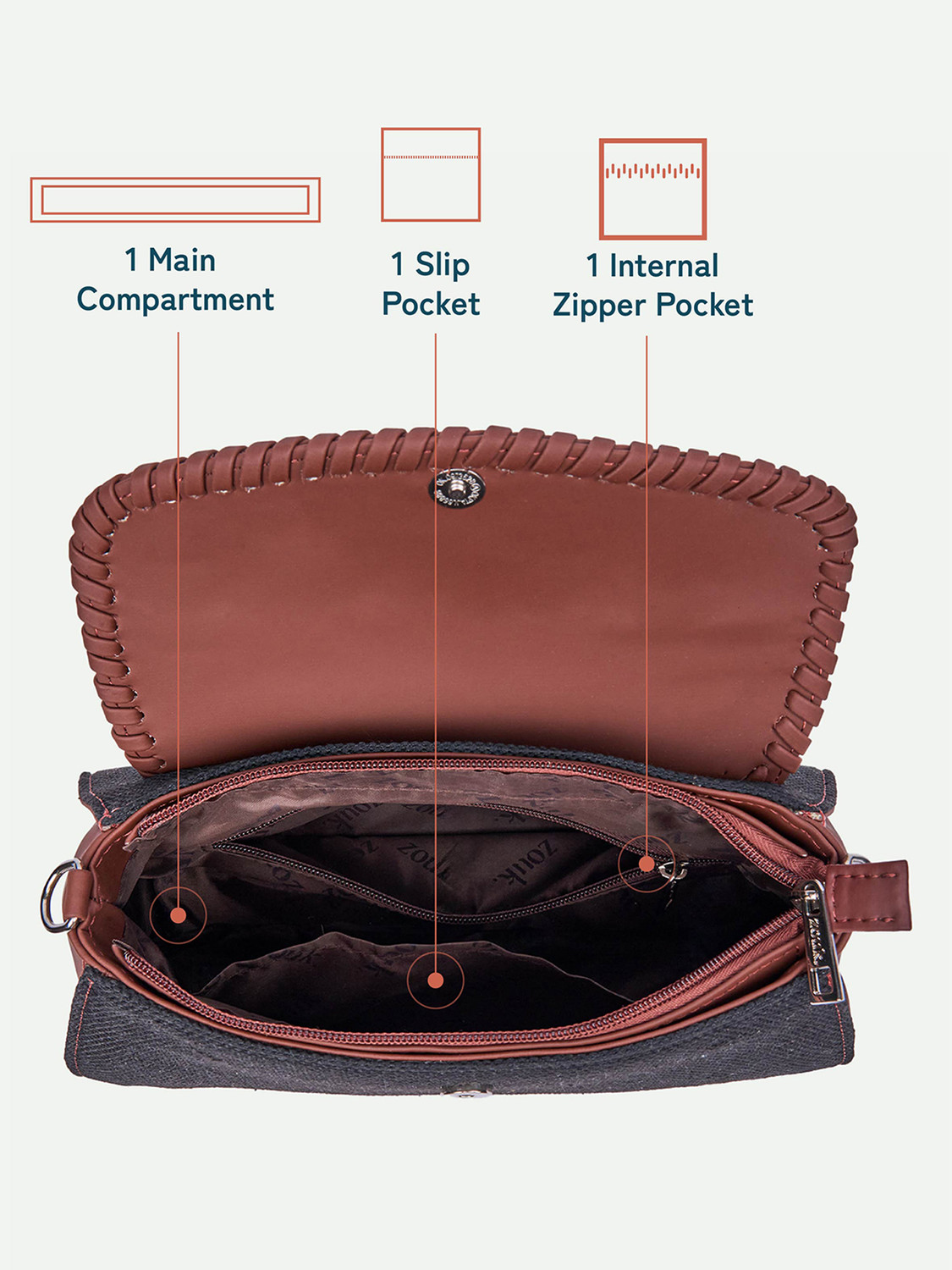 Image of ZOUK Brown Women Sling Bag Saisha Sling Bag - Bristel