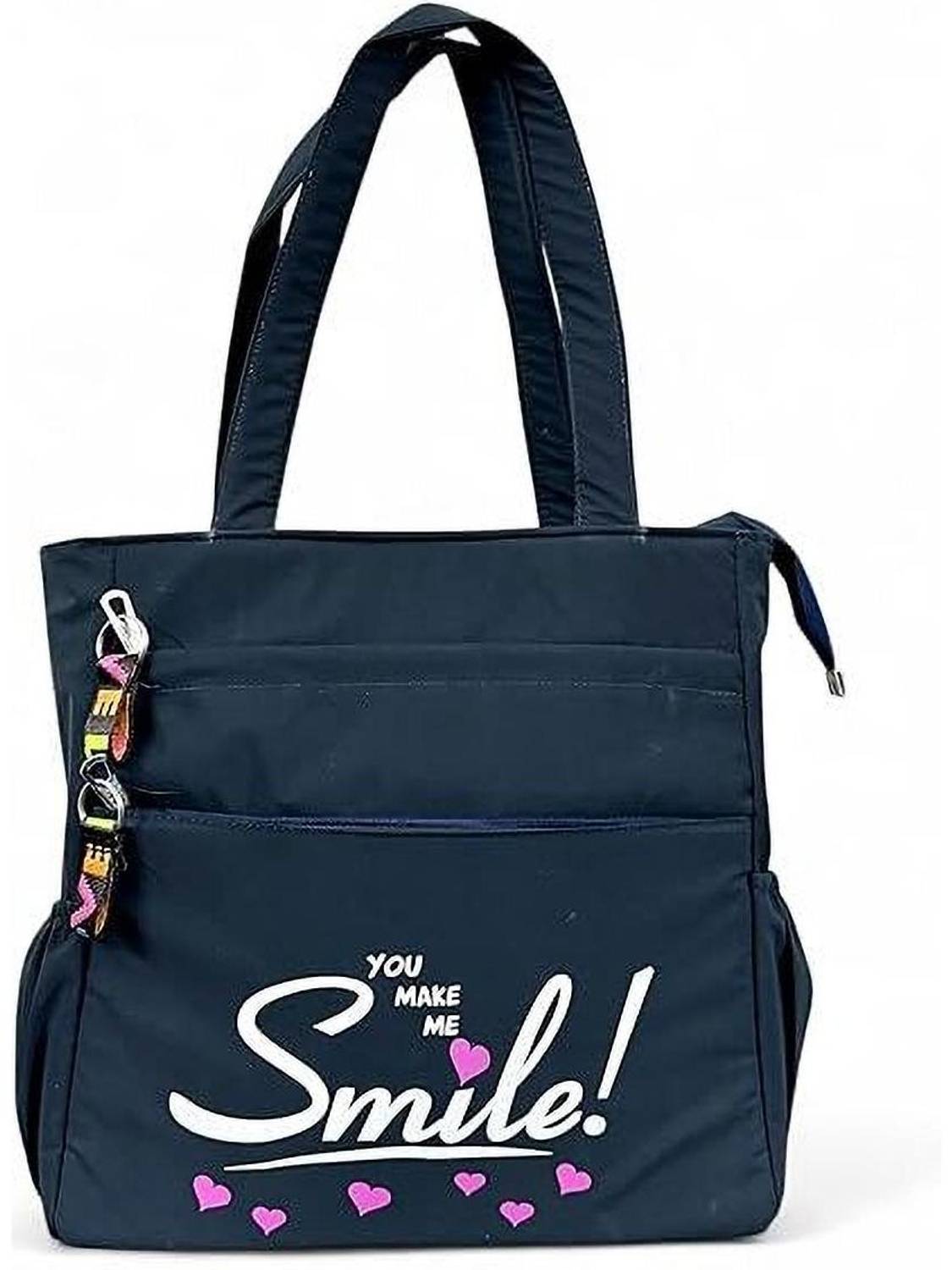 Buddy Cares Blue, Blue Messenger Bag Smile Tote Bag for Women & Girls - "You Make Me Smile" Canvas Shoulder Bag