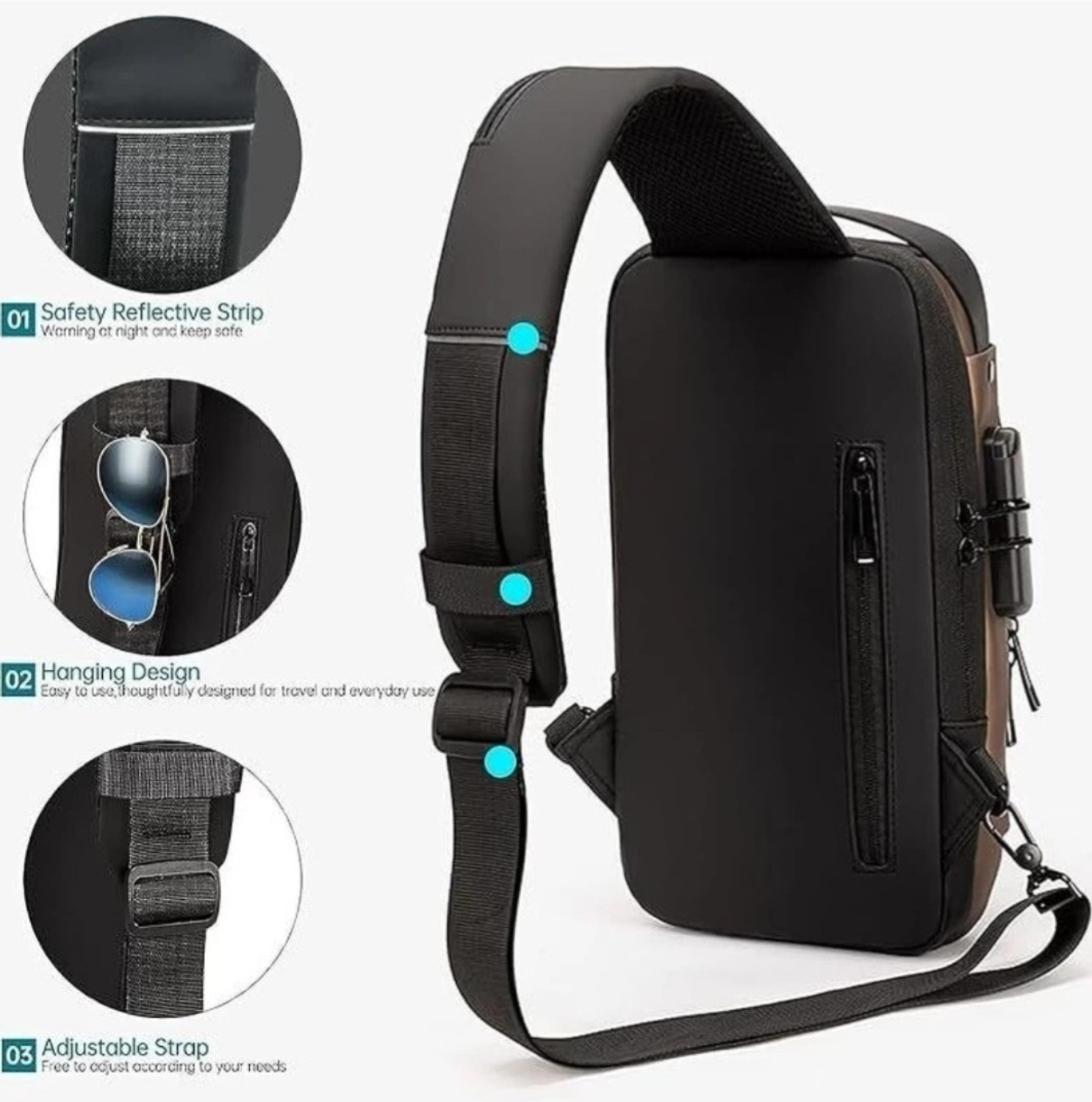 Image of fashnita Black, Brown Shoulder Bag sling bag businessman bag chest cross body bag with USB charging port