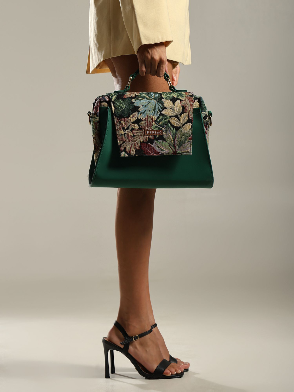 Image of ENSAC Green Sling Bag Women's Premium Cotton Jacquard / Full Sling HandBag | Ladies Purse Handbag