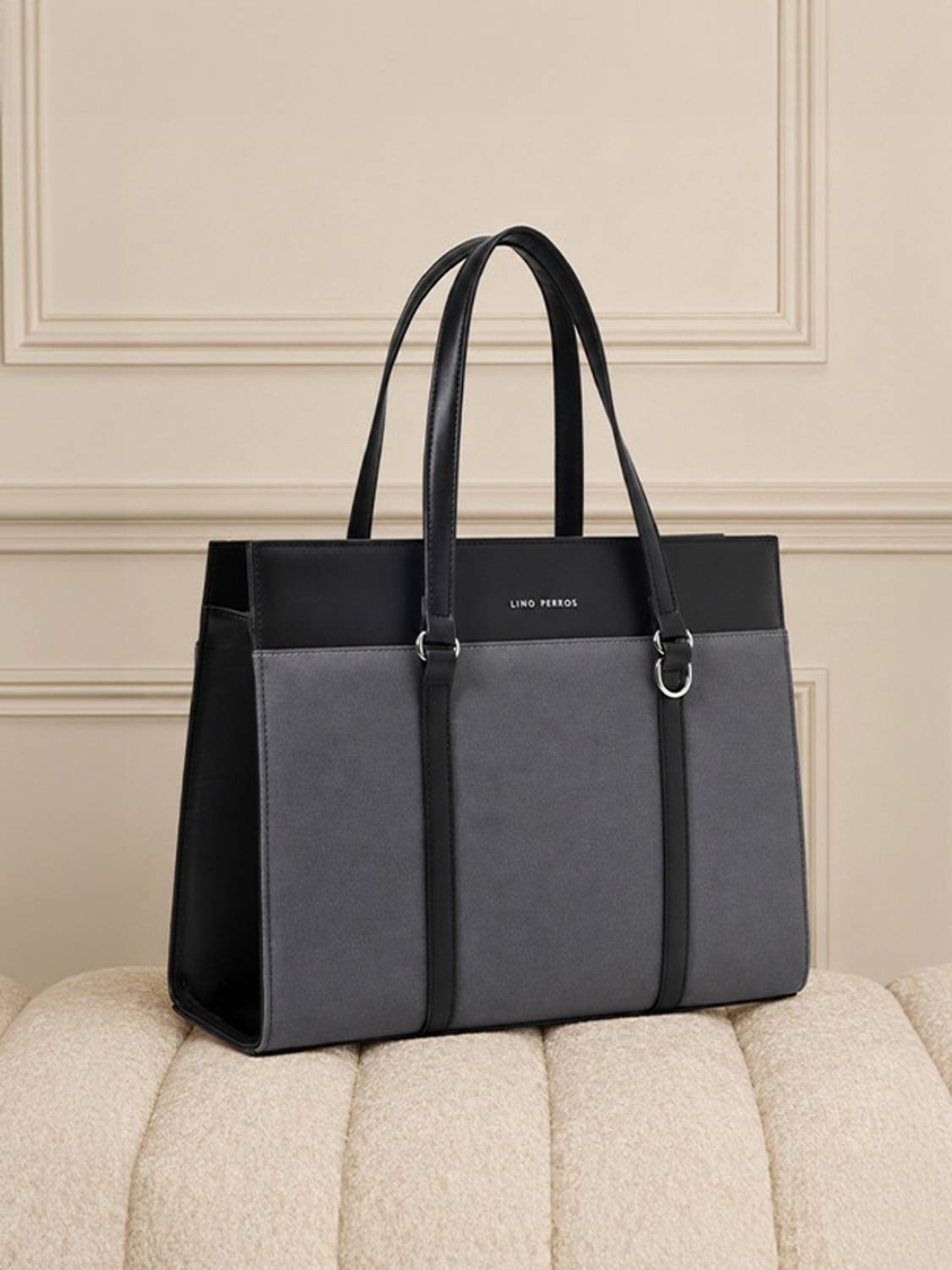 LINO PERROS Grey Tote Color-Blocked Commuter Tote Bag deal from flipkart LINO PERROS Grey Tote Color-Blocked Commuter Tote Bag deal from flipkart