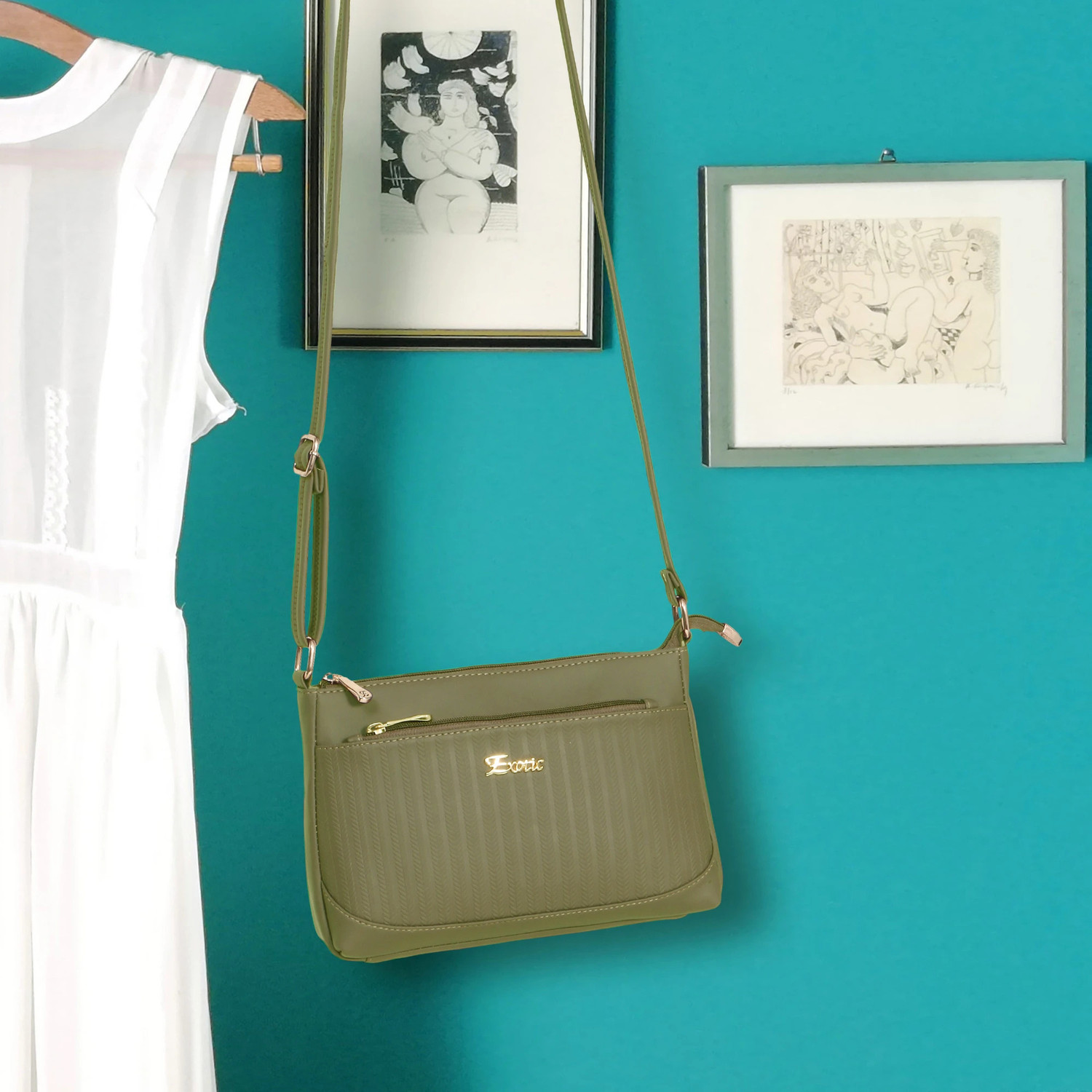 Image of Exotic Khaki Sling Bag Pop colour Sling bag