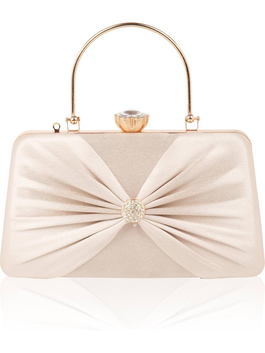 Bagnine Pink Clutch Crystal Detail Evening Party Handheld Purse | Detachable Chain Strap