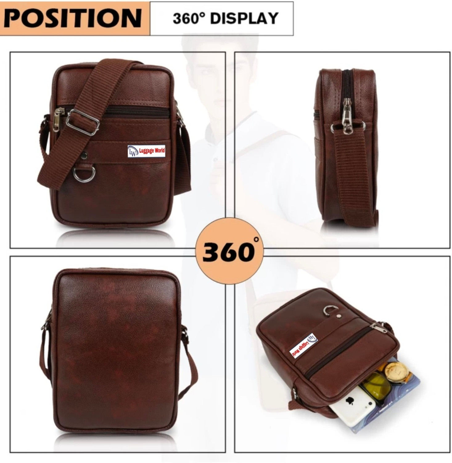 Image of LUGGAGE WORLD Brown Sling Bag Cross-Body Sling Kit Messenger Bag|Side Bag|Men Women Stylish Small Travel