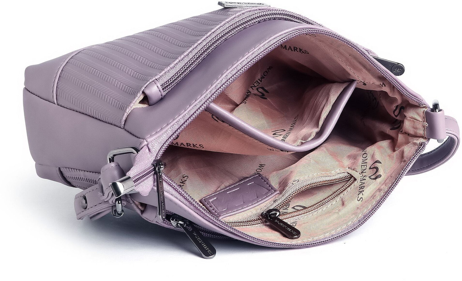 Image of Women Marks Purple Sling Bag Leaf Embossed Pattern