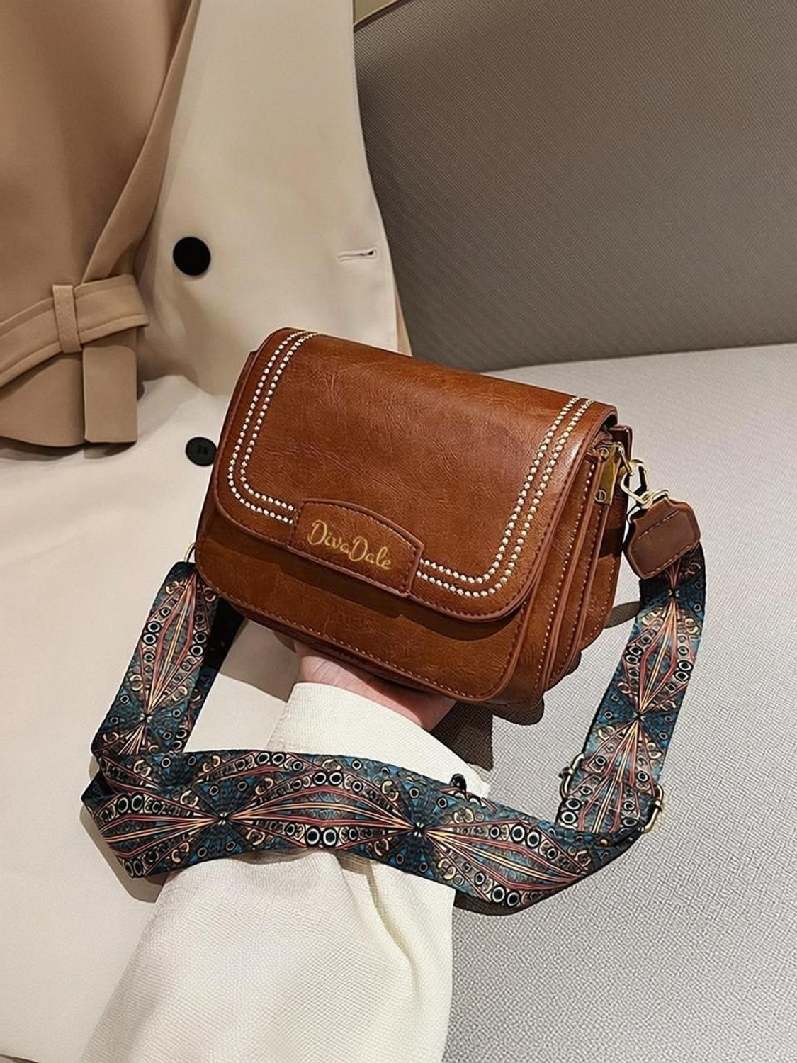 Diva Dale Brown Sling Bag Stylish Trendy Multi-Pockets Wide Strap Casual Travel