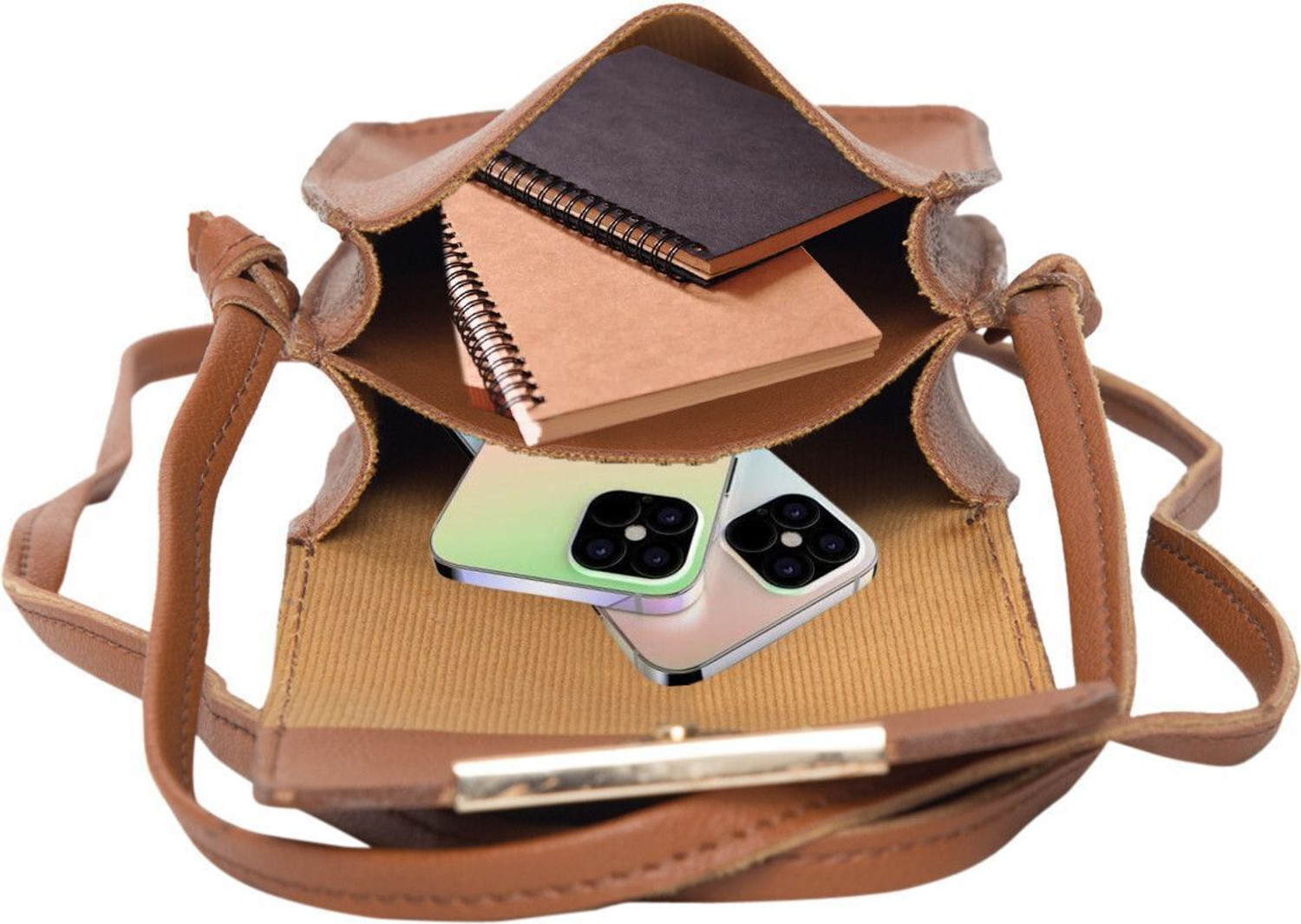 Image of lichi Tan Sling Bag Stylish Vegan Leather Ladies Purse for Mobile Cell Phone