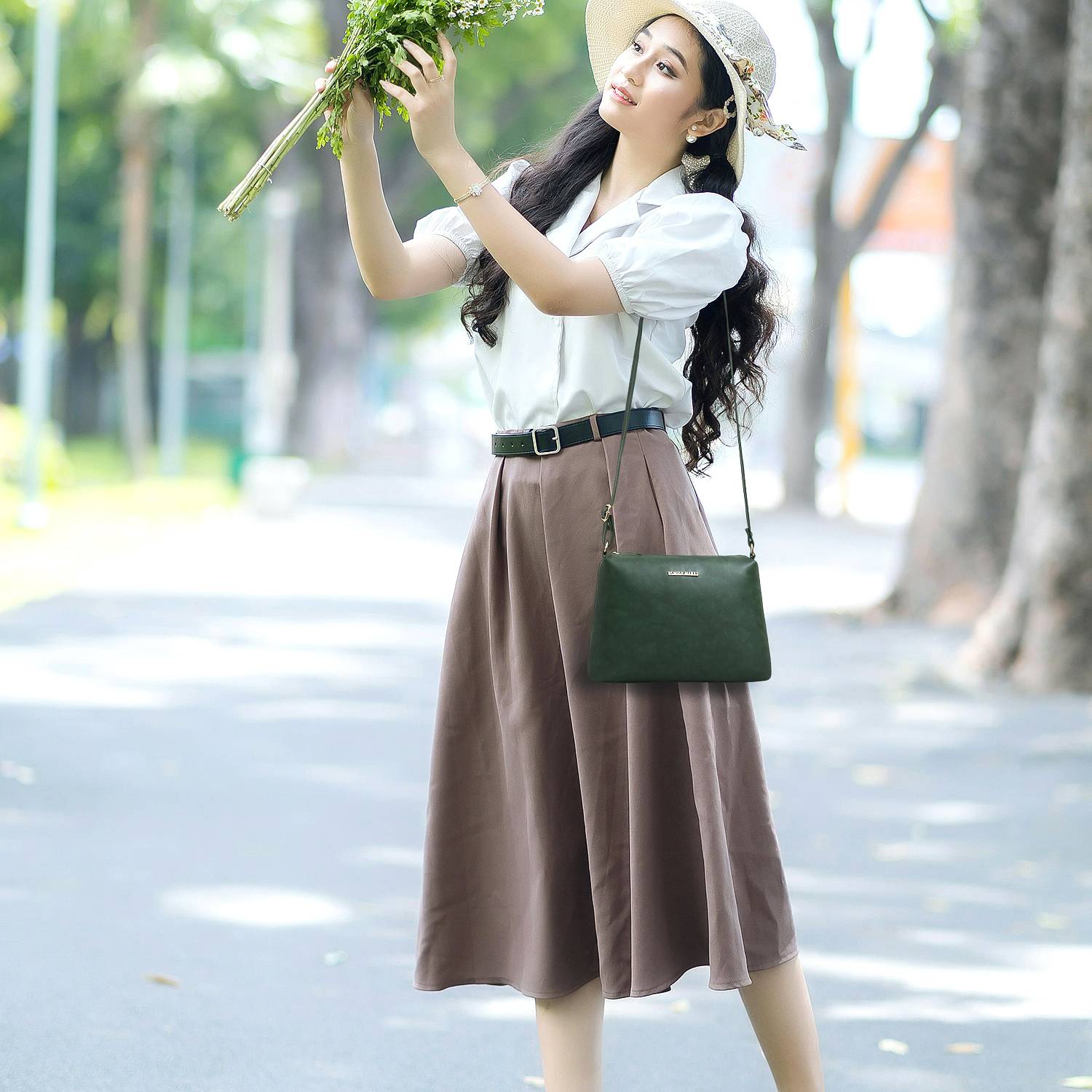 Women Marks Green Sling Bag DARK-GREEN-PLANE-POUCH DARK GREEN