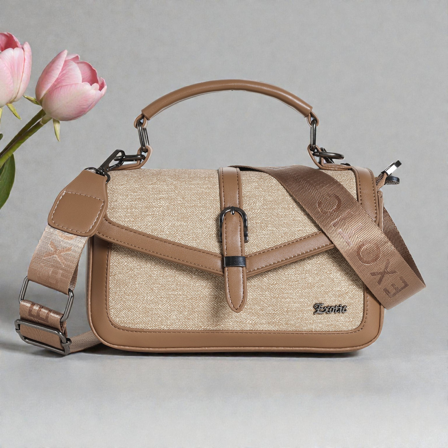 Image of Exotic Khaki Sling Bag Denim Textured Sling & Hand Bag