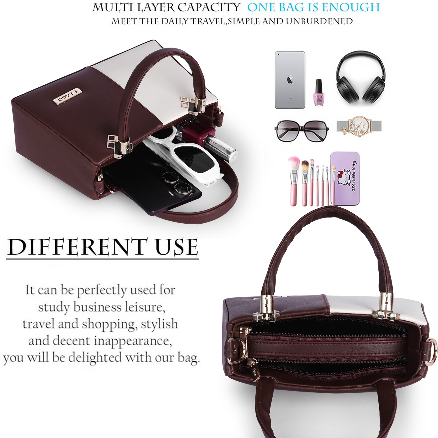 Image of FIAGO Brown Girls Hand-held Bag Trendy Women's Handbag - Perfect for Work & Parties