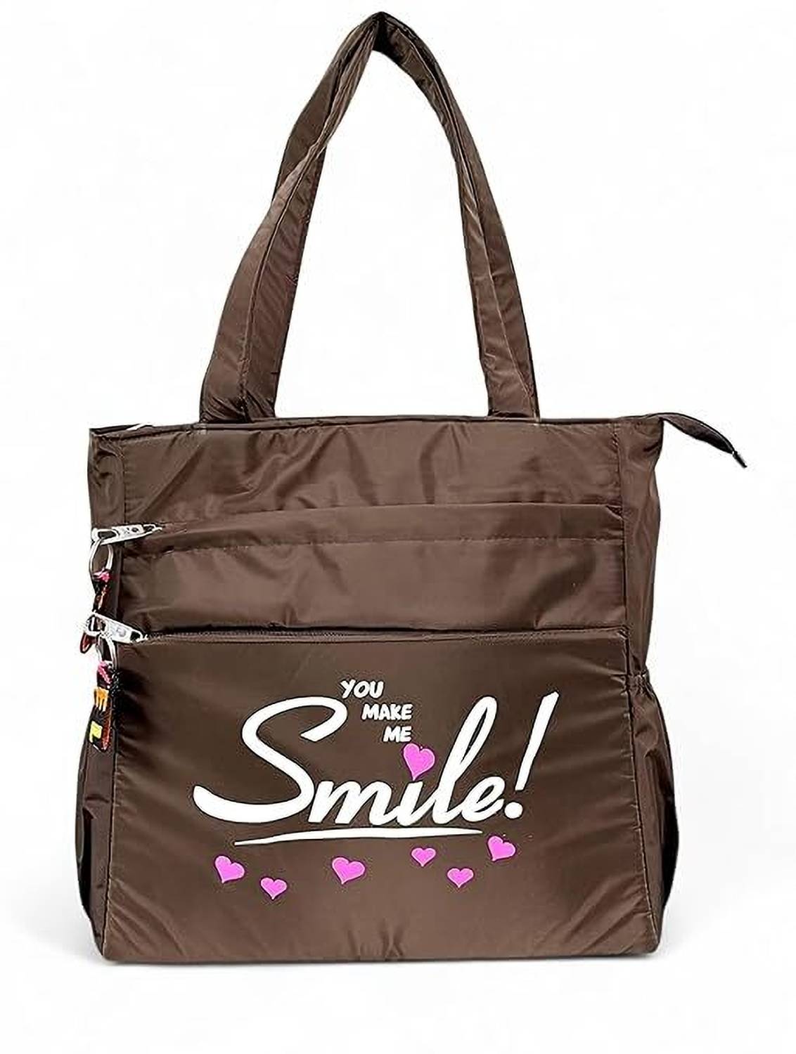 Buddy Cares Brown, Brown Messenger Bag Smile Tote Bag for Women & Girls - "You Make Me Smile" Canvas Shoulder Bag