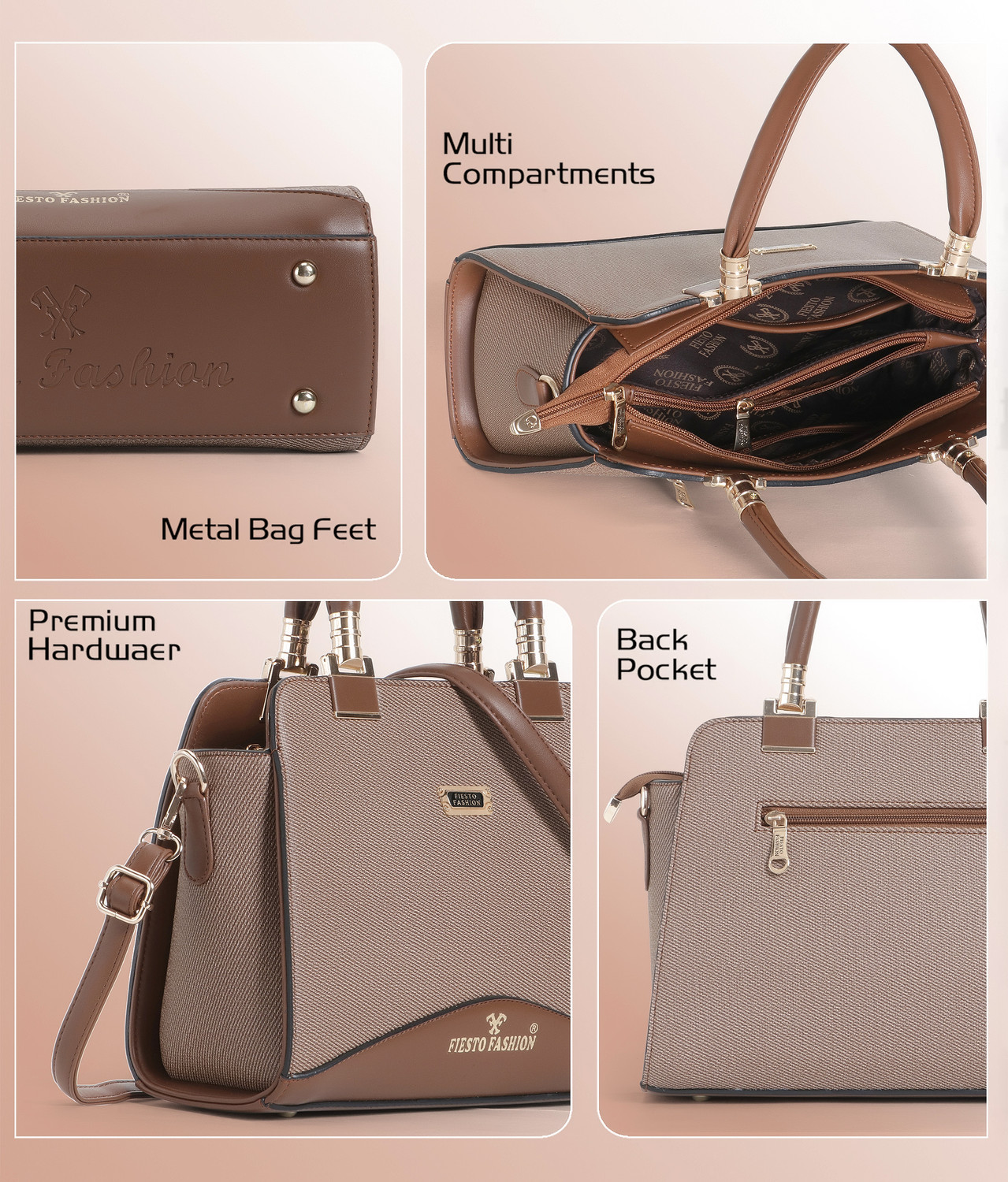 Image of Fiesto fashion Tan Hand-held Bag Elegant Multi-Compartment Satchel Handbag