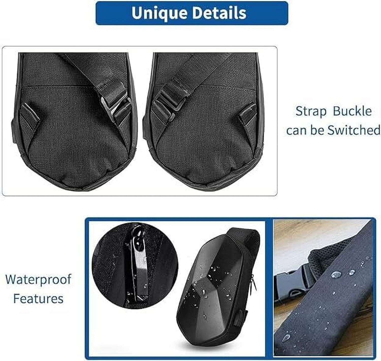 Image of Belanto Black Shoulder Bag Anti-Theft Hard Shell Crossbody Waterproof Sling Bag with USB Charging Port