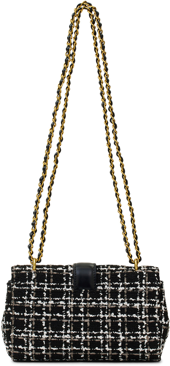 Image of Miraggio Black Sling Bag Tweed Crossbody Bag with Adjustable Crossbody Strap