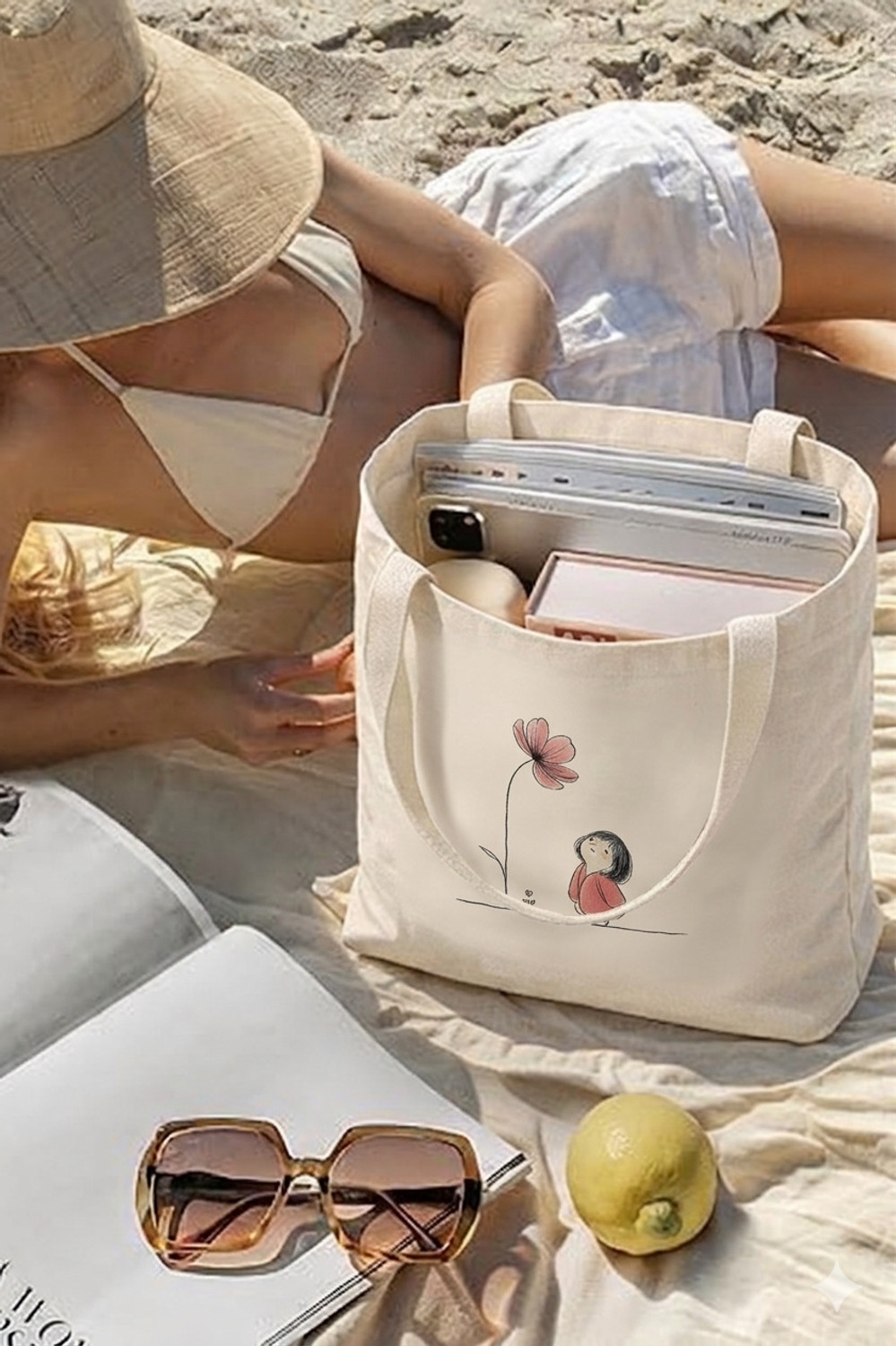 Image of A I CHOICE White Tote Women Cotton Tote Bag Stylish Large Capacity Shoulder Bag Daily Use