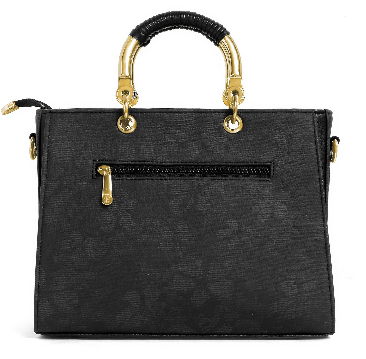 Image of Exotic Premium Black Tote Beautiful Floral Embossed Signature Handbag