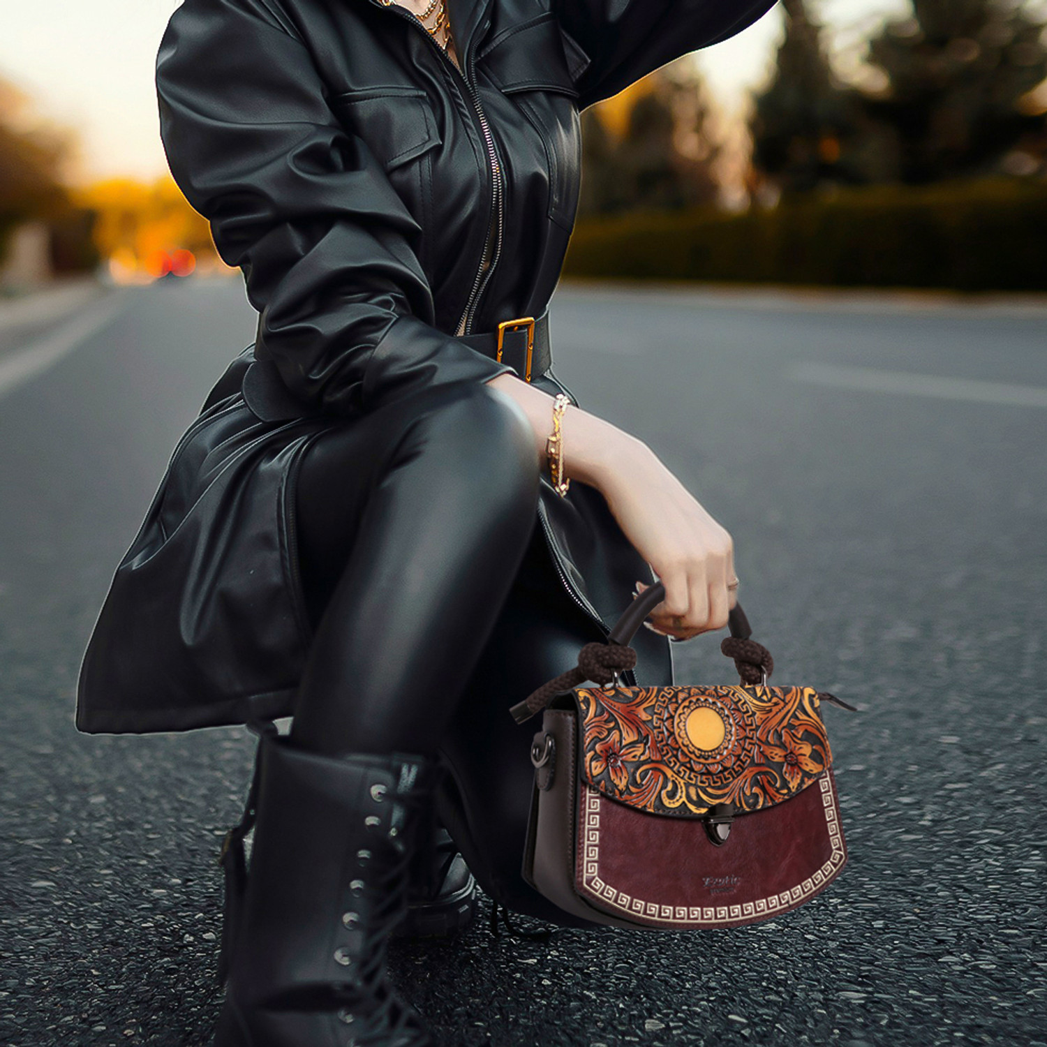 Image of Exotic Maroon Satchel Vintage Floral embossed graphics Sling Bag