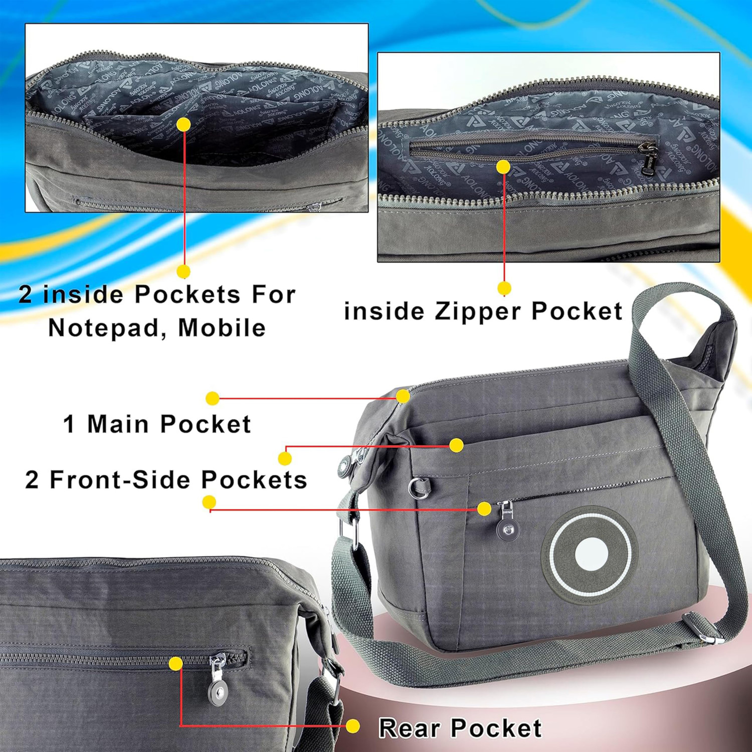 Image of SNDIA Grey Sling Bag Sling Cross Body Bag For Men Women