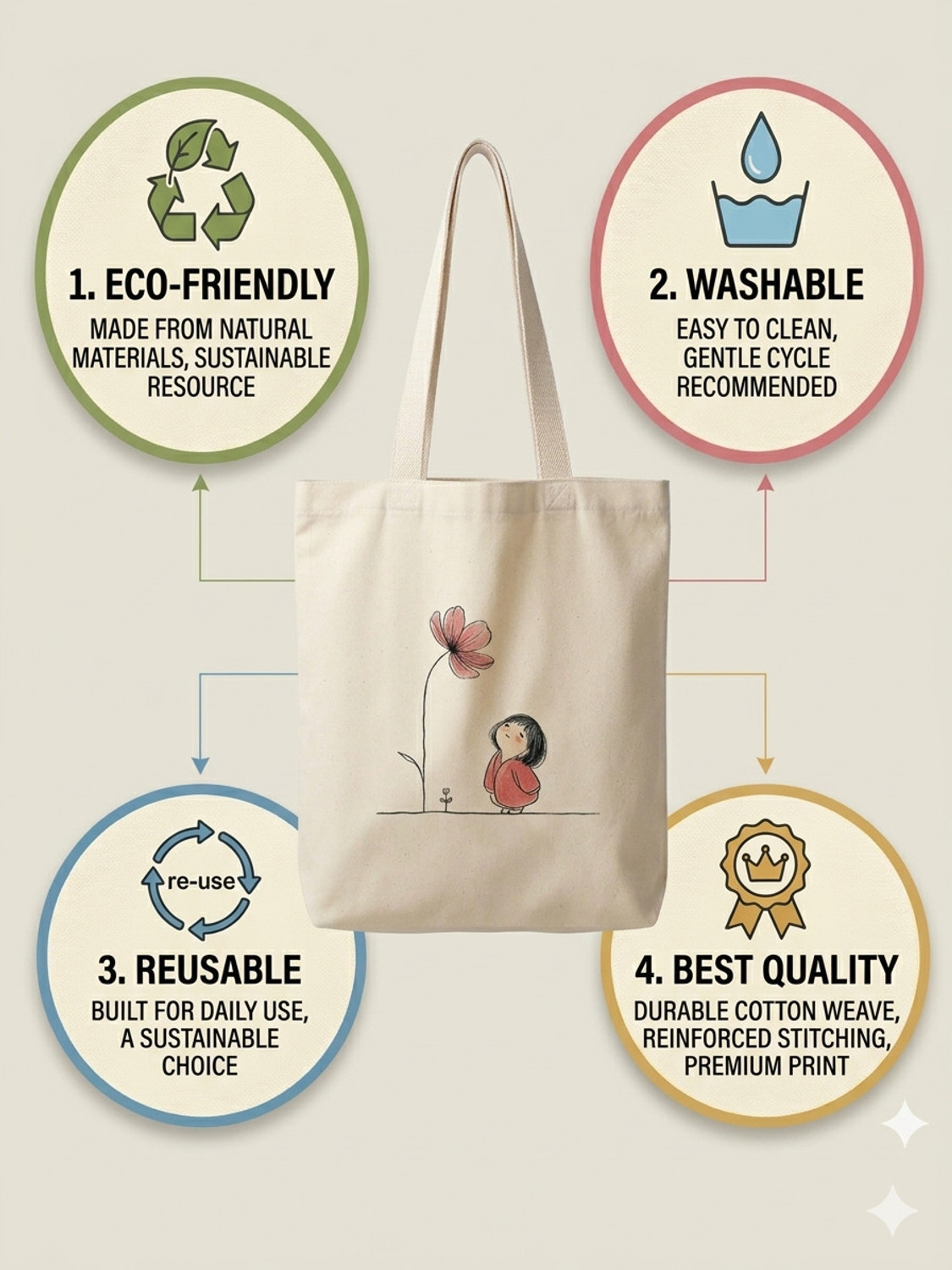 Image of A I CHOICE White Tote Women Cotton Tote Bag Stylish Large Capacity Shoulder Bag Daily Use