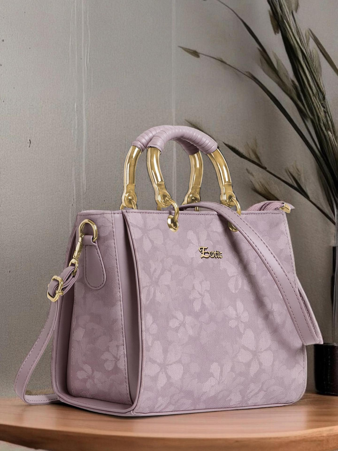Image of Exotic Premium Purple Tote Beautiful Floral Embossed Signature Handbag