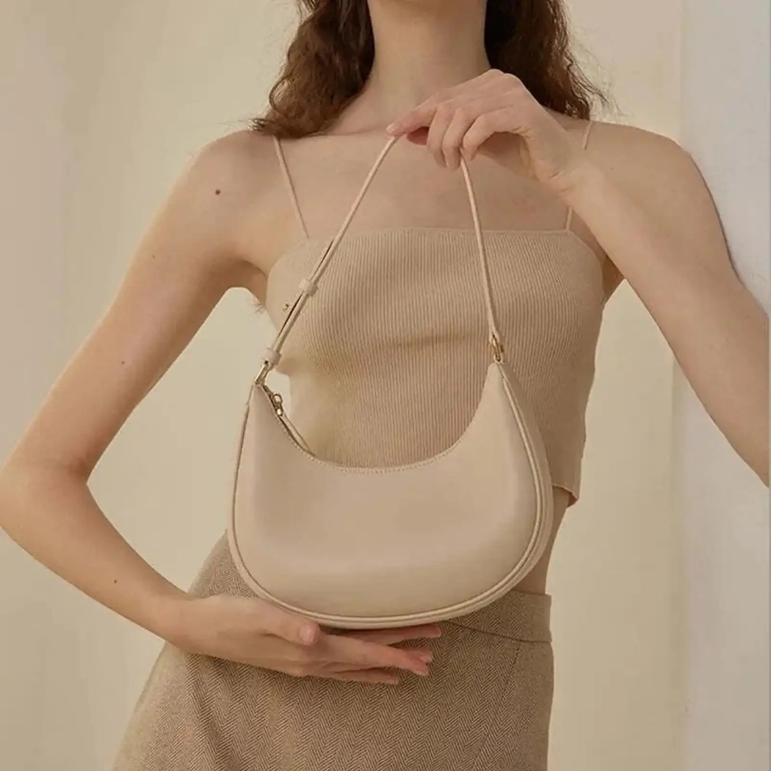 Image of NOORI Beige Sling Bag Women Half Moon Premium Sling Bag