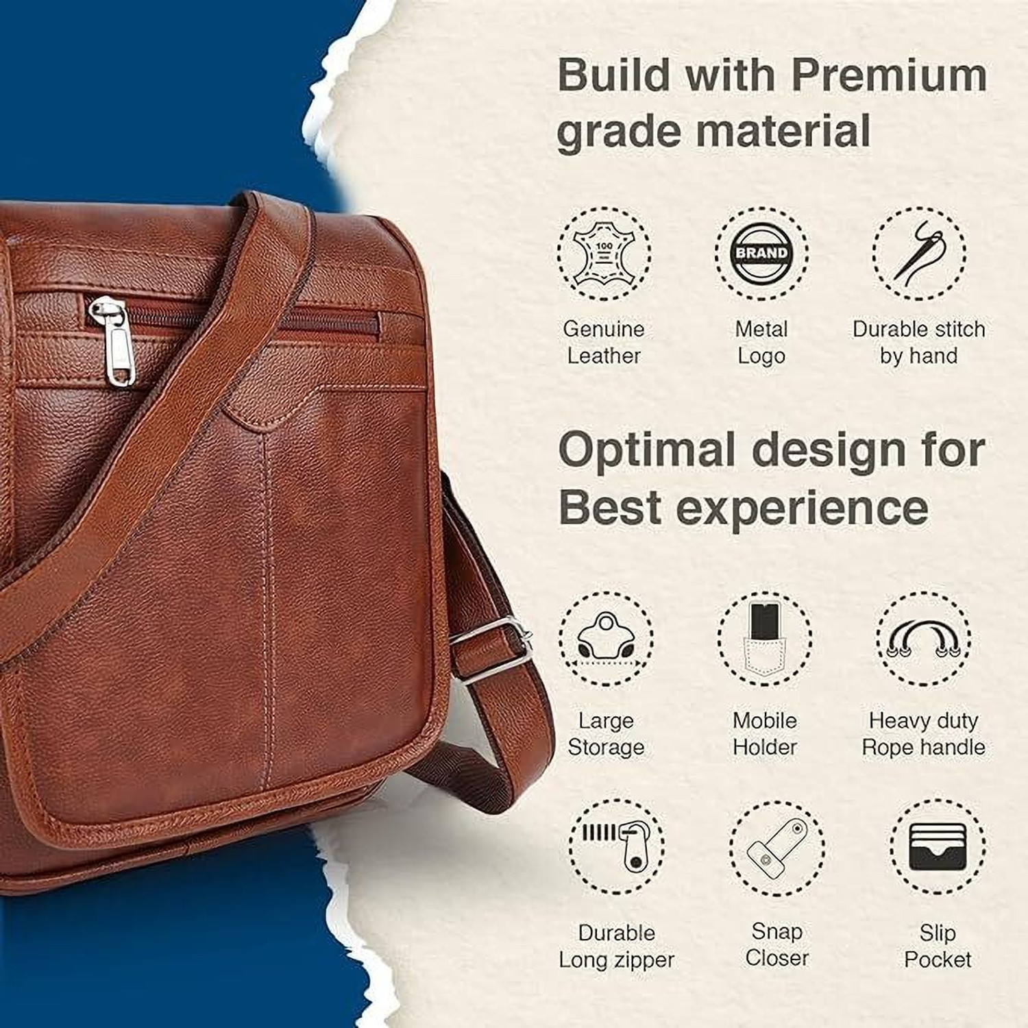 Image of Ronex Tan Sling Bag Pu-Leather Crossbody Bag For Travel Office Going Boys And Girls