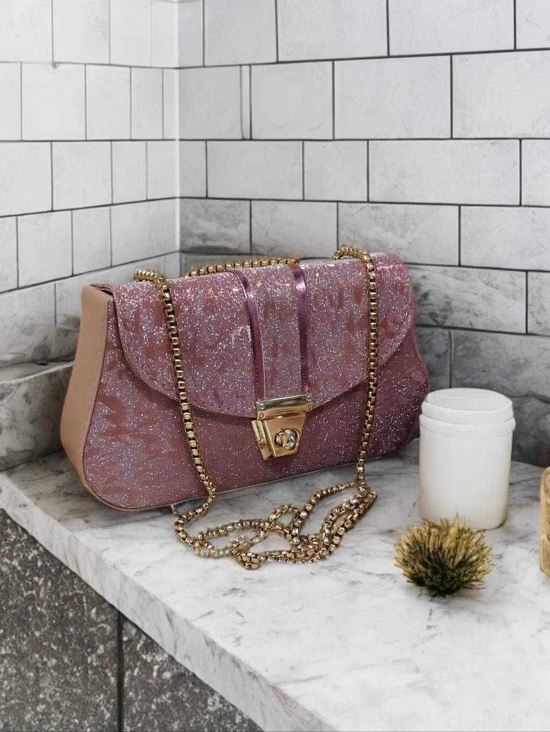 Alzius Pink Sling Bag Shimmer Animal Print