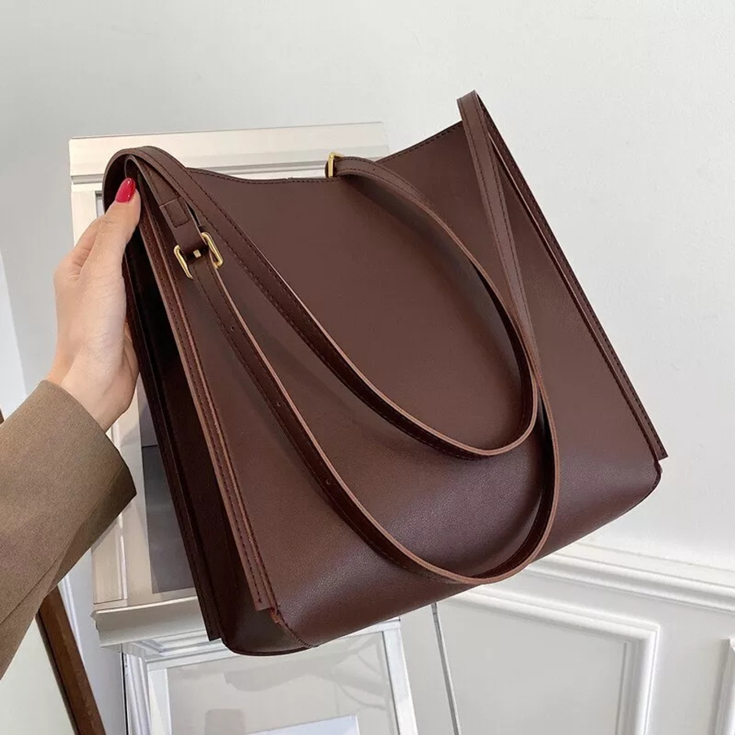 Image of LIZIQI Brown Tote Stylish Long Korean sling Bags | college bags black handbag for women