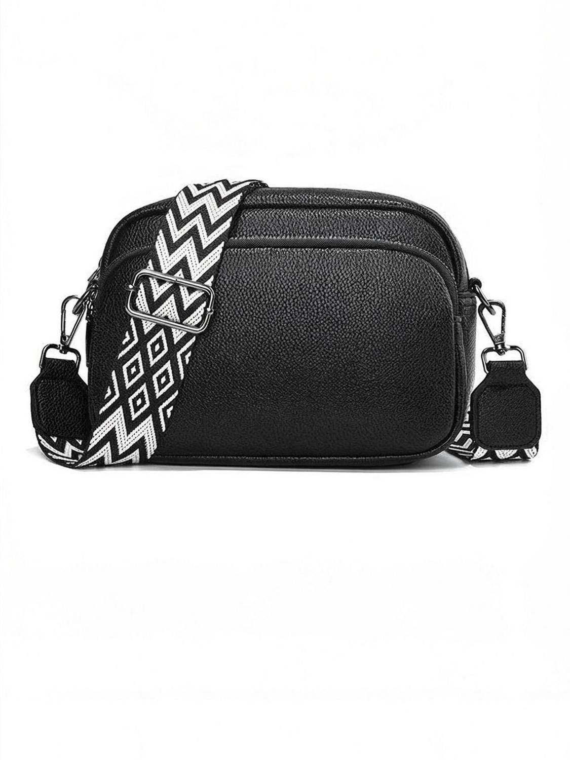 accomade Black Sling Bag Small Crossbody with Wide Guitar Strap with back & front Zipper Pocket
