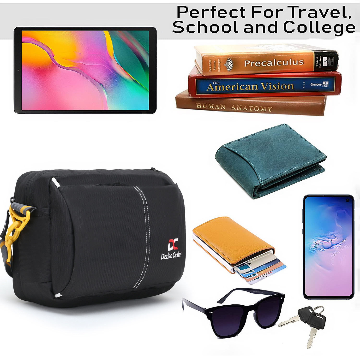 Image of DEZiRE CRAfTS Black Sling Bag Stylish Shoulder Crossbody Chest Messenger Bag Waterproof for Men and Women