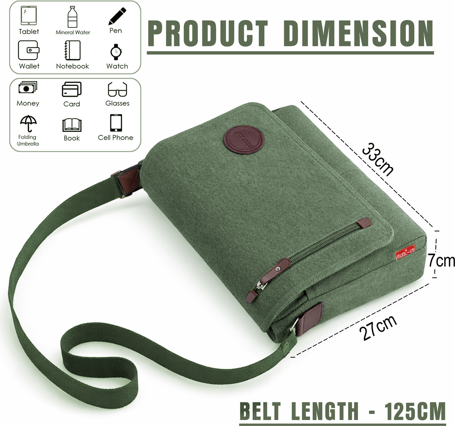 Image of STORITE Green Sling Bag Cross Body Travel Office Business Messenger One Side Shoulder