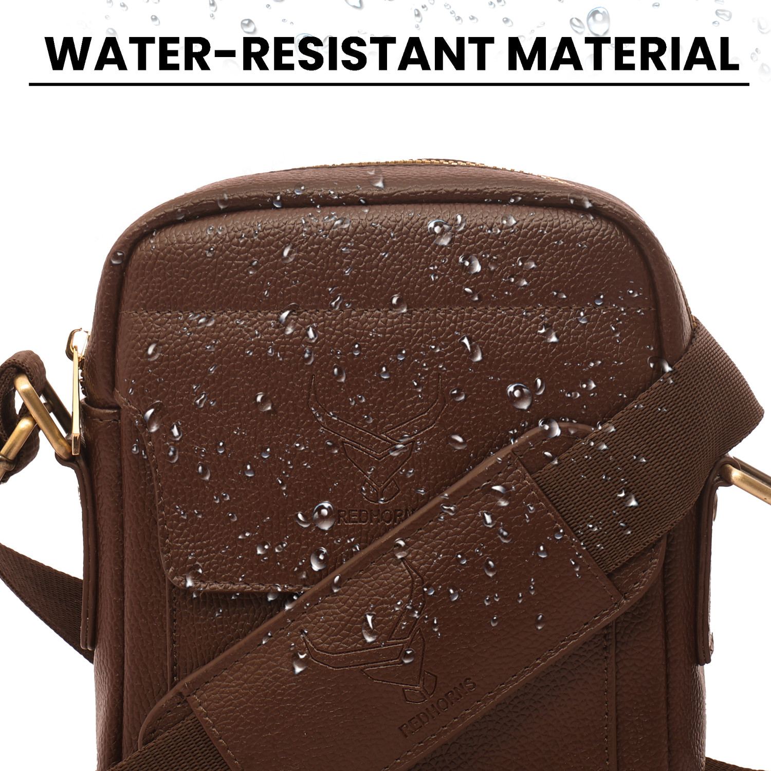 Image of REDHORNS Brown Sling Bag Faux Leather Crossbody Sling Bag