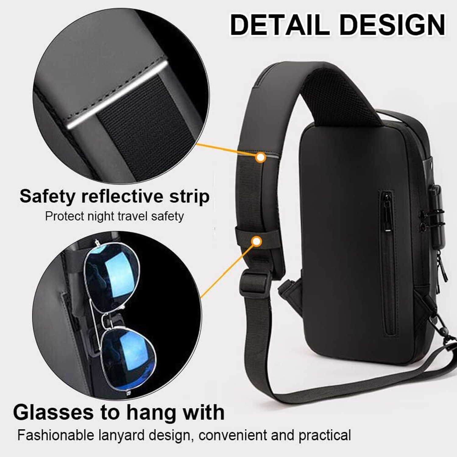 Image of MARSRTH Anti-Theft Chest Casual Shoulder Bag,Travel Hiking Side Bag Grey Golden 1.5 L Backpack