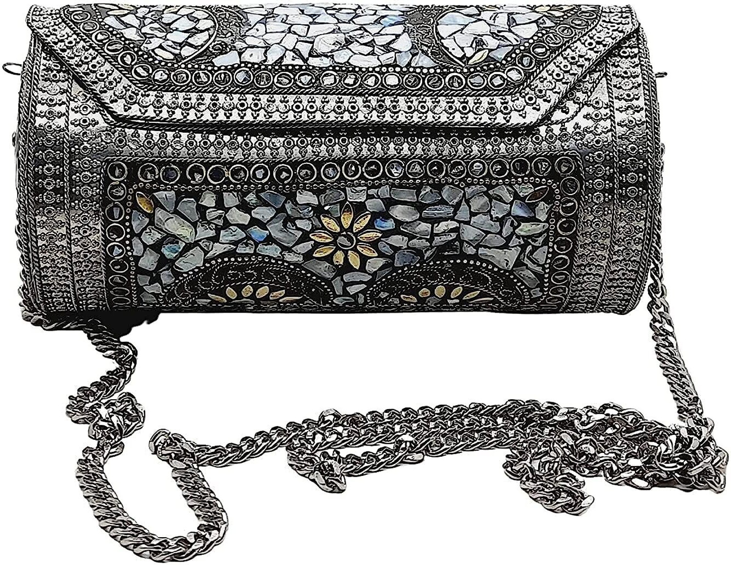 Image of Shakuntla Handicraft Silver Clutch Antique Bridal
