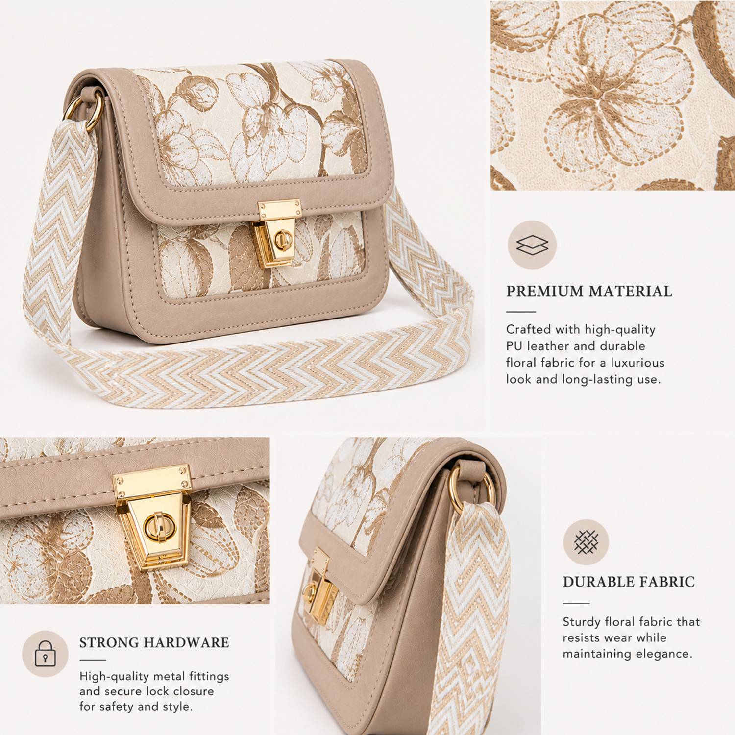 CATLIN Beige Floral Sling Bag - Image 3