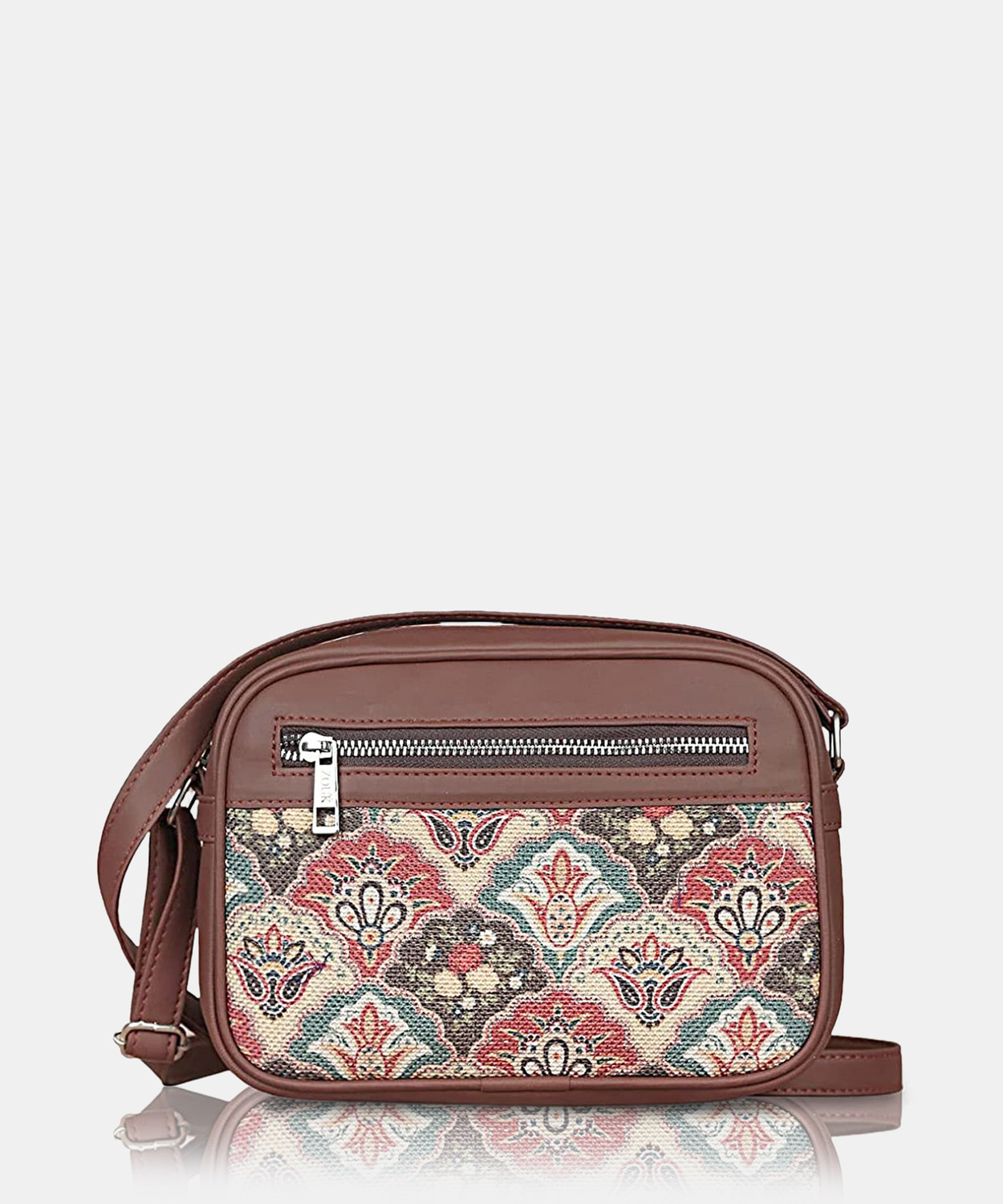 Image of ZOUK Multicolor Sling Bag for women Handmade Bags for Females Vegan Leather and Indian Fabric
