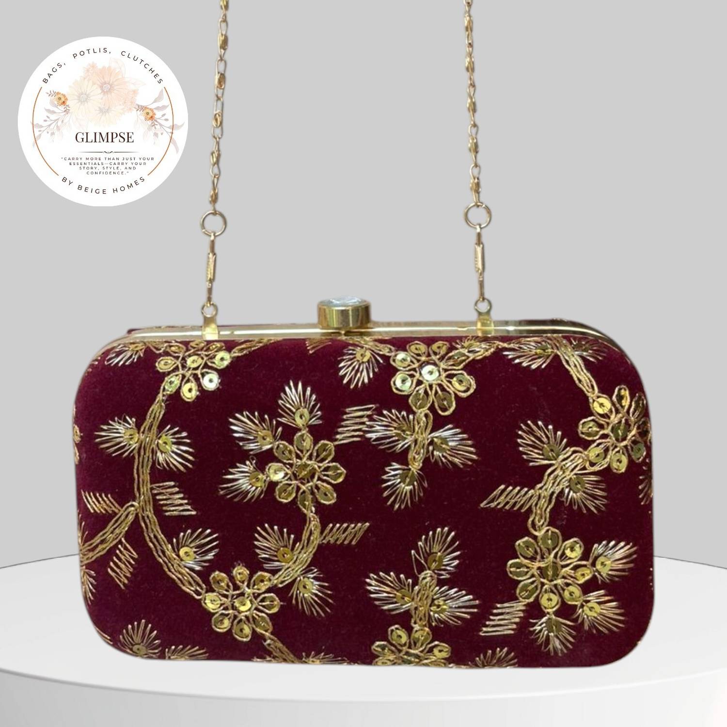 ACCESSORIZEME Maroon, Gold Sling Bag MAROON BOX EMB SLING